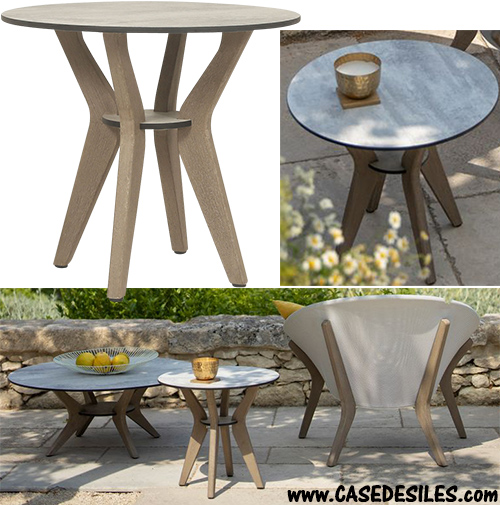 Table basse de jardin teck et HPL effet béton ciré D50cm TAO8101