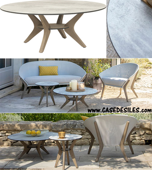 Table basse de jardin teck et HPL effet béton ciré D90cm TAO8100