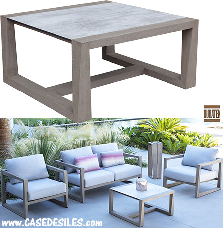 Table basse de jardin teck HPL béton ciré 65x65cm 4023