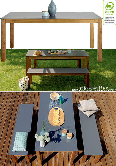 Table de jardin HPL bois rect 170cm Nelio 856