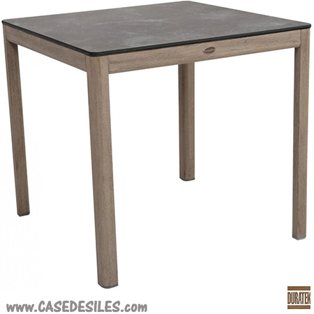 Table teck carrée de jardin plateau HPL ardoise 80cm 2294