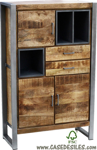 Armoire industrielle 2 portes et 1 tiroirs en bois et métal