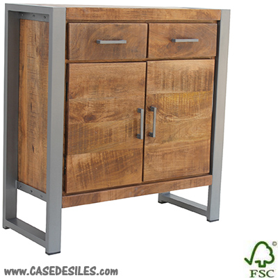 Buffet industriel bois métal acier patiné bois brut bahut 3487