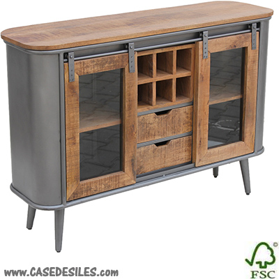 Buffet industriel bois métal portes de grange coulissantes 3494