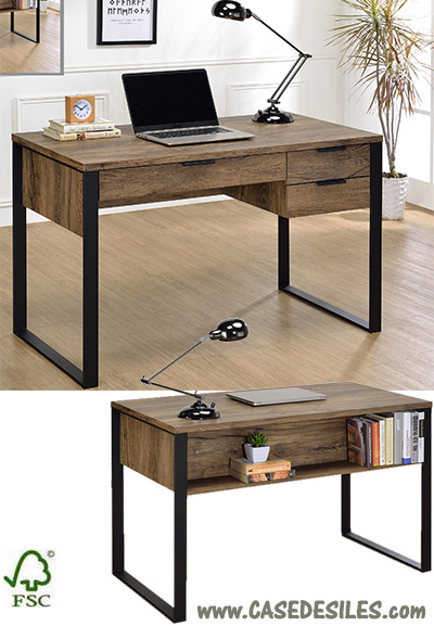 Bureau bois métal acier laqué noir mat 3012