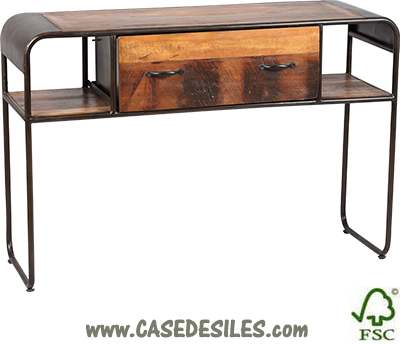 Bureau industriel 120 cm en métal et bois de bateau recyclé