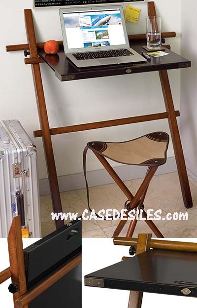 Bureau à plateau escamotable bois laiton MF145