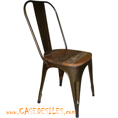 Chaise industrielle acier bois récup vieilli 1810 lot de 4