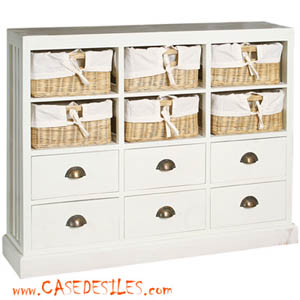 Chiffonnier colonial bois paniers osier 1321 Pas Cher Chiffonnier colonial bois paniers osier 1321 Pas Cher