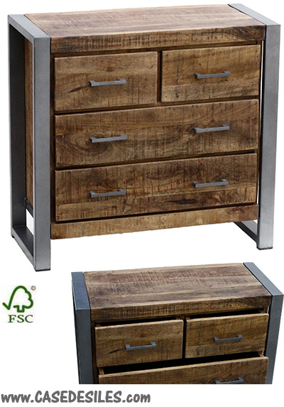 Commode bois et acier patiné 4 tiroirs 3480