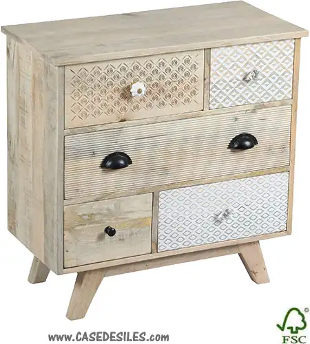 Commode bois patchwork 5 tiroirs nature 3530
