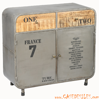 Commode industrielle acier bois vieilli 1861