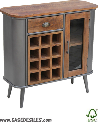 Meuble range bouteilles industriel bois métal 3497