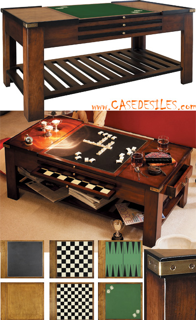 Table à jeux table basse marine bois et cuir MF034