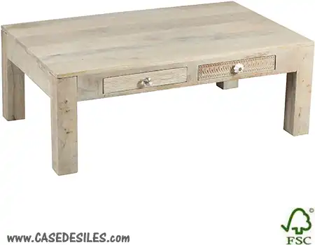 Table basse bois rectangulaire patchwork 2 tiroirs nature 3535