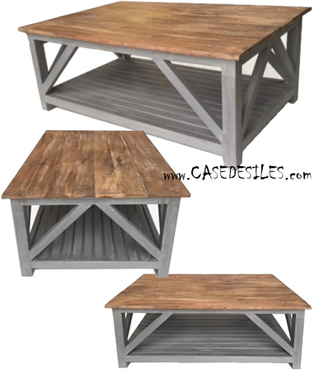 Table basse bois recyclé rect nature gris CJ100