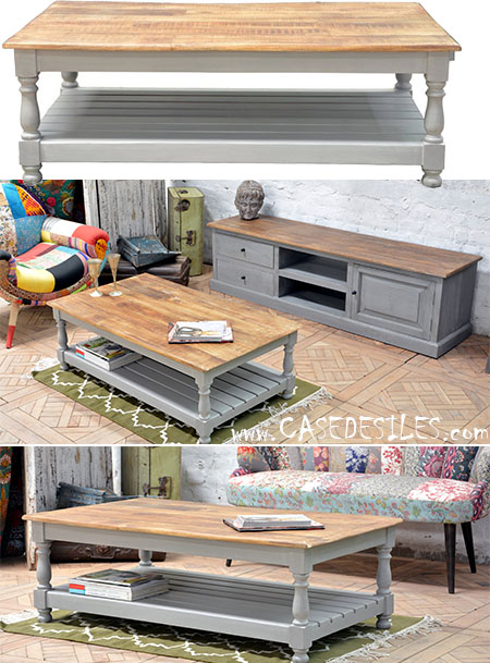 Table basse bois recyclé rect nature gris CJ1A