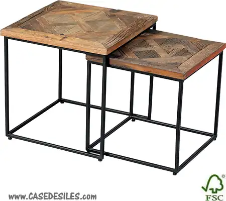Tables basses gigognes industrielles acier bois recyclé 1928