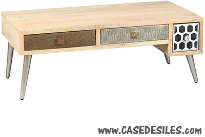 Table basse patchwork bois métal 3435