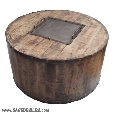 Table basse tonneau industriel bois métal 80cm PH017