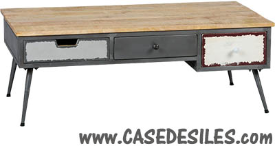 Table basse vintage semi industrielle bois métal vieillie 3415