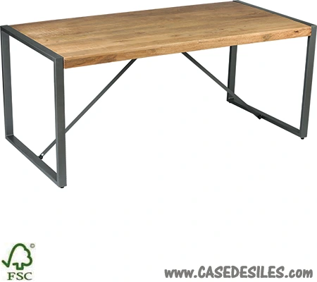 Table industrielle acier et bois massif 180cm 3482
