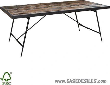 Table industrielle acier et bois recyclé 200cm 1902