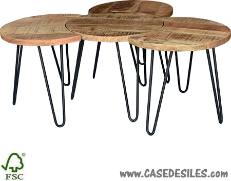 Tables basses industrielles modulables acier bois set de 4 1899