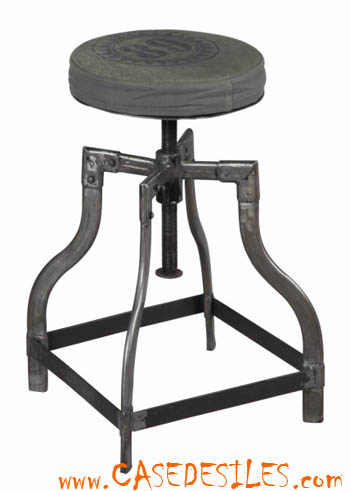 Tabouret de bar industriel bois métal hauteur réglable PH011