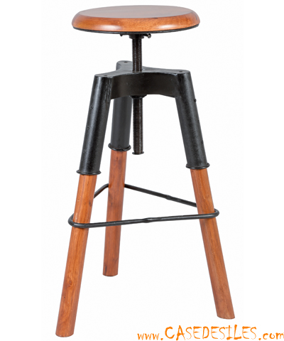 Tabouret à vis industriel acier et bois 1892