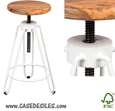 Tabouret de bar LOFT à vis style industriel réglable en hauteur