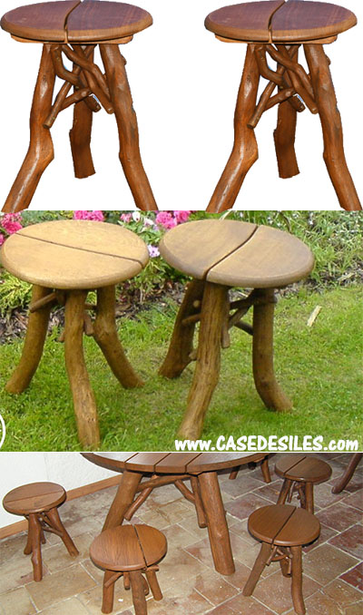 Tabouret en bois de forme naturelle en chene massif 47 en promotion