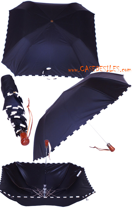 Mini Parapluie pliant : Mini parapluie pliant carré noir rebord damier Mini Parapluie pliant : Mini parapluie pliant carré noir rebord damier