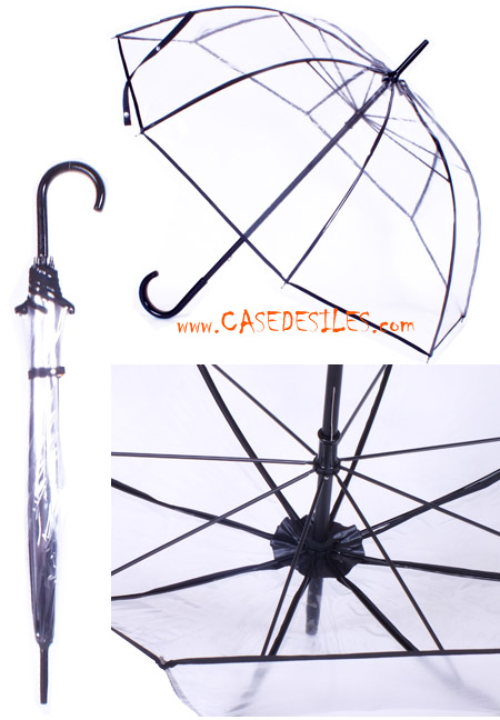 Parapluie transparent cloche pour femme gansé noir Pas Cher Parapluie transparent cloche pour femme gansé noir Pas Cher