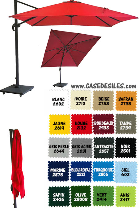 Parasol alu excentré carré 3m pied à roulettes housse