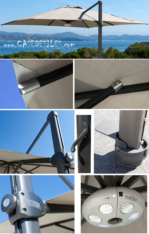 Parasol aluminium excentré pivotant orientable 3x3