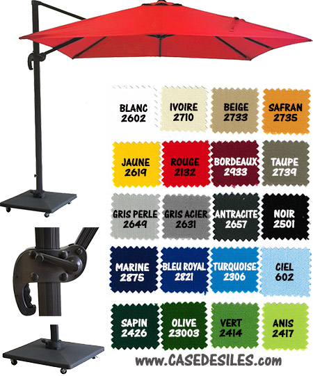 Parasol excentré aluminium carré 250cm pied à roulettes