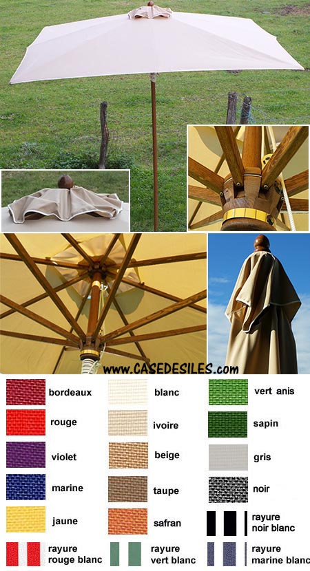 Parasol teck et Bois : Parasol bois 2x2m carré toile siltex 17 couleurs Parasol teck et Bois : Parasol bois 2x2m carré toile siltex 17 couleurs