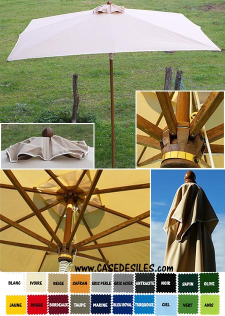 Parasol bois 200cm carré de jardin