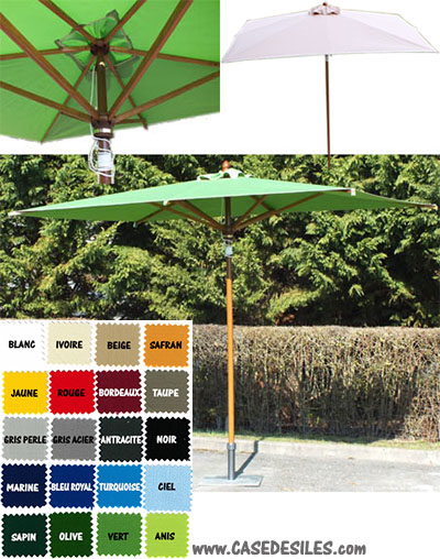 Parasol bois carré 3x3m 20 couleurs en promotion