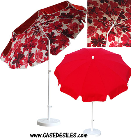Parasol doublé 200cm plage fleur rouge