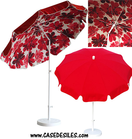 Parasol Doublé Rond 200cm Plage Jardin Fleur Rouge