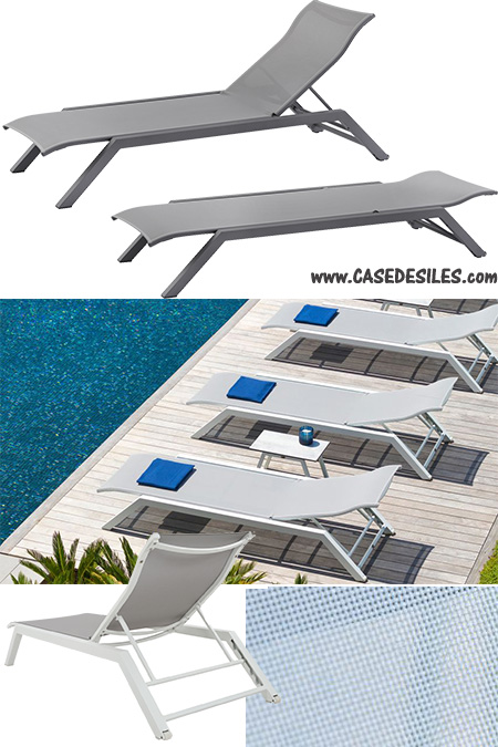 Transat aluminium toile empilable réglable gris clair 987 lot 2 Transat aluminium toile empilable réglable gris clair 987 lot 2